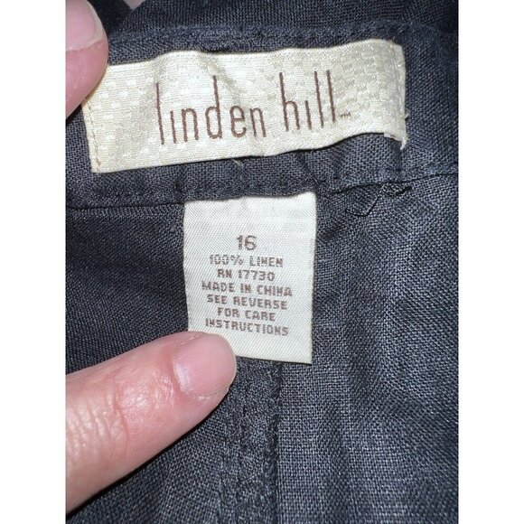 LINDEN HILL Womens Black Drawstring Pocket Crop Summer 100% Linen Pants Sz 16 - Picture 11 of 12
